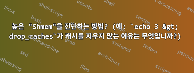 높은 "Shmem"을 진단하는 방법? (예: `echo 3 &gt; drop_caches`가 캐시를 지우지 않는 이유는 무엇입니까?)