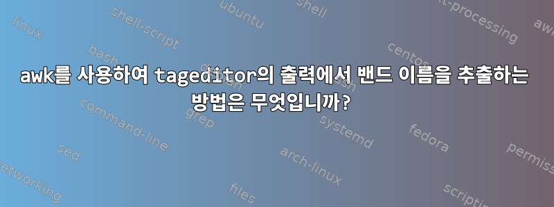 awk를 사용하여 tageditor의 출력에서 ​​밴드 이름을 추출하는 방법은 무엇입니까?