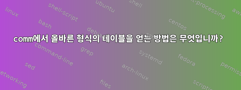 comm에서 올바른 형식의 테이블을 얻는 방법은 무엇입니까?