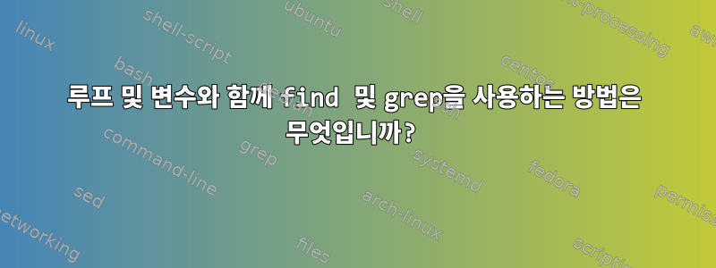 루프 및 변수와 함께 find 및 grep을 사용하는 방법은 무엇입니까?