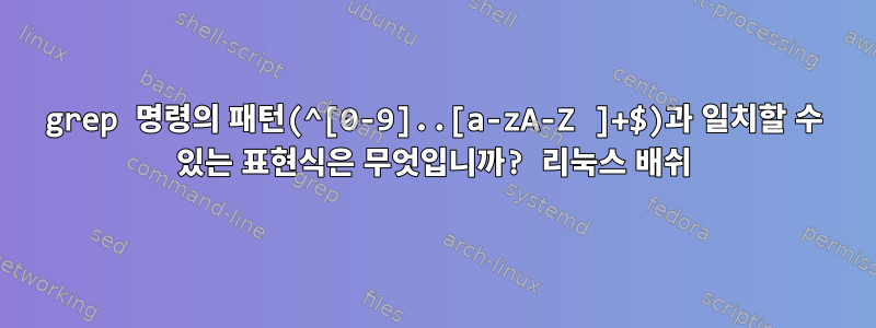 grep 명령의 패턴(^[0-9]..[a-zA-Z ]+$)과 일치할 수 있는 표현식은 무엇입니까? 리눅스 배쉬