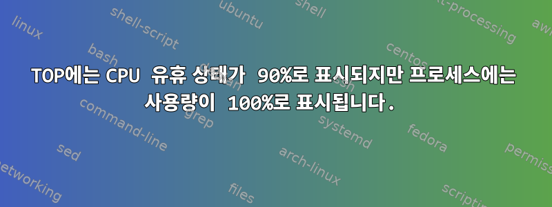 TOP에는 CPU 유휴 상태가 90%로 표시되지만 프로세스에는 사용량이 100%로 표시됩니다.