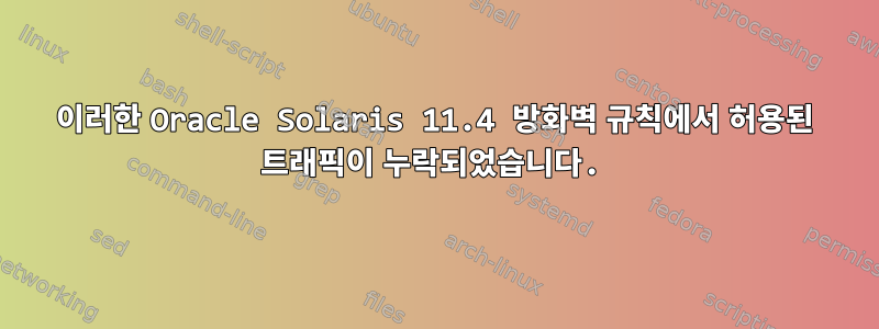 이러한 Oracle Solaris 11.4 방화벽 규칙에서 허용된 트래픽이 누락되었습니다.