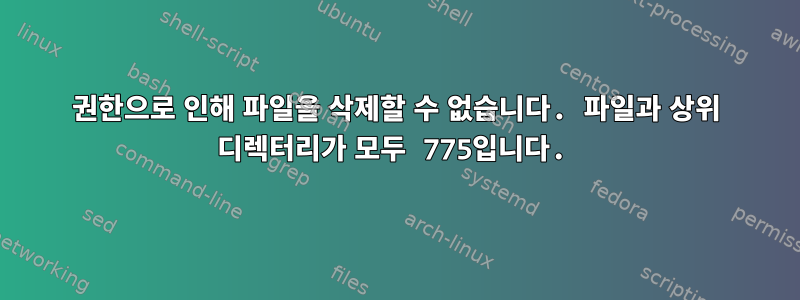 권한으로 인해 파일을 삭제할 수 없습니다. 파일과 상위 디렉터리가 모두 775입니다.