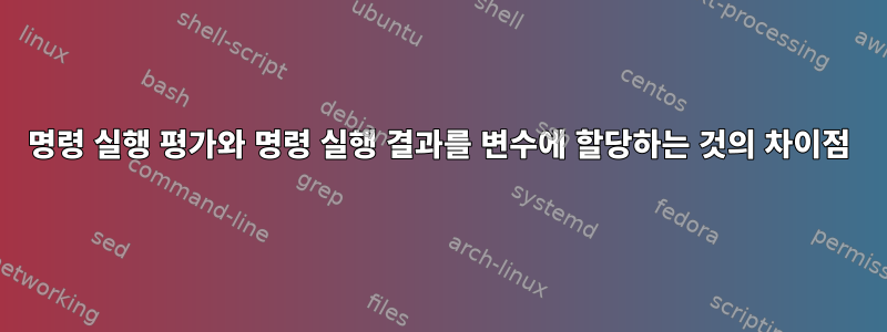 명령 실행 평가와 명령 실행 결과를 변수에 할당하는 것의 차이점