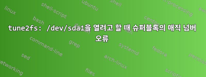 tune2fs: /dev/sda1을 열려고 할 때 슈퍼블록의 매직 넘버 오류