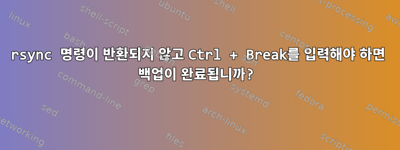 rsync 명령이 반환되지 않고 Ctrl + Break를 입력해야 하면 백업이 완료됩니까?