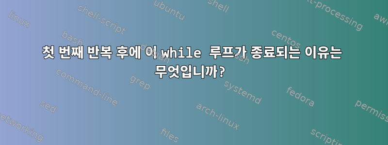 첫 번째 반복 후에 이 while 루프가 종료되는 이유는 무엇입니까?