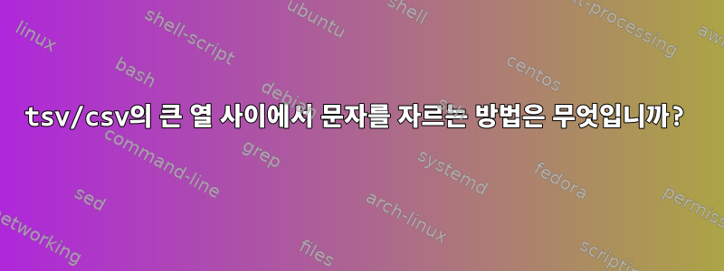 tsv/csv의 큰 열 사이에서 문자를 자르는 방법은 무엇입니까?