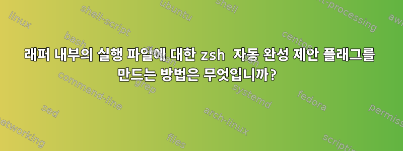 래퍼 내부의 실행 파일에 대한 zsh 자동 완성 제안 플래그를 만드는 방법은 무엇입니까?