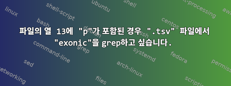 파일의 열 13에 "p"가 포함된 경우 ".tsv" 파일에서 "exonic"을 grep하고 싶습니다.