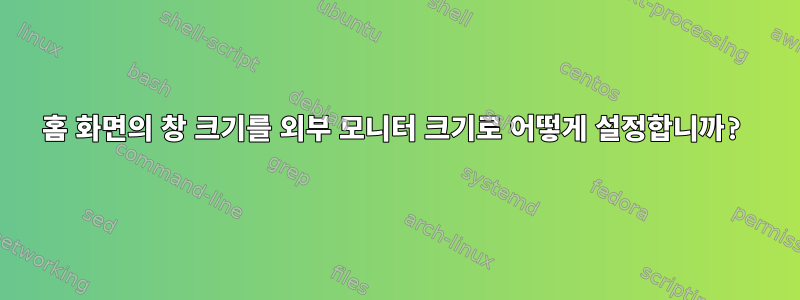 홈 화면의 창 크기를 외부 모니터 크기로 어떻게 설정합니까?