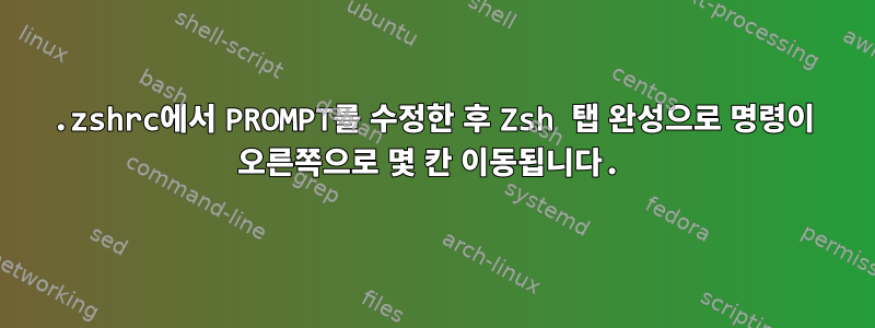 .zshrc에서 PROMPT를 수정한 후 Zsh 탭 완성으로 명령이 오른쪽으로 몇 칸 이동됩니다.