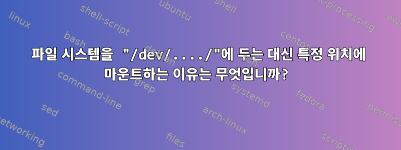 파일 시스템을 "/dev/..../"에 두는 대신 특정 위치에 마운트하는 이유는 무엇입니까?