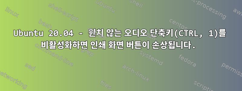 Ubuntu 20.04 - 원치 않는 오디오 단축키(CTRL, 1)를 비활성화하면 인쇄 화면 버튼이 손상됩니다.