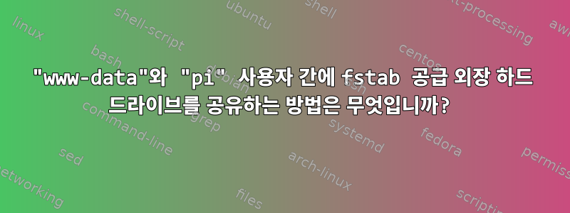 "www-data"와 "pi" 사용자 간에 fstab 공급 외장 하드 드라이브를 공유하는 방법은 무엇입니까?