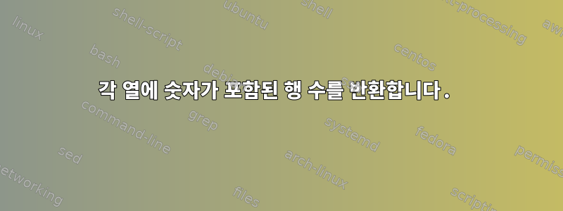 각 열에 숫자가 포함된 행 수를 반환합니다.