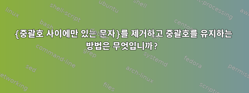 {중괄호 사이에만 있는 문자}를 제거하고 중괄호를 유지하는 방법은 무엇입니까?