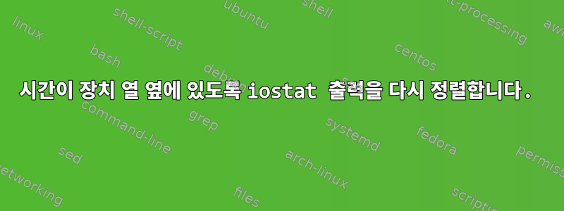 시간이 장치 열 옆에 있도록 iostat 출력을 다시 정렬합니다.