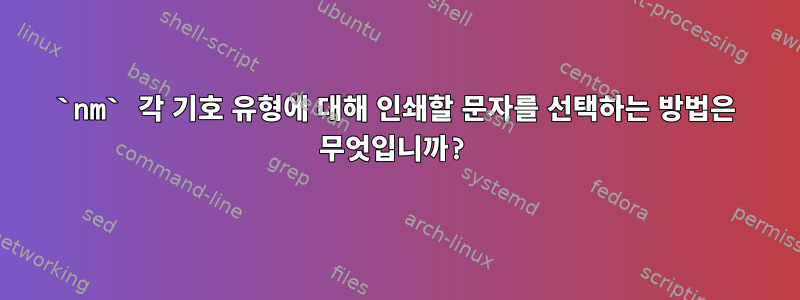 `nm` 각 기호 유형에 대해 인쇄할 문자를 선택하는 방법은 무엇입니까?