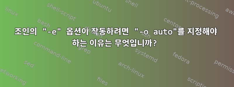 조인의 "-e" 옵션이 작동하려면 "-o auto"를 지정해야 하는 이유는 무엇입니까?