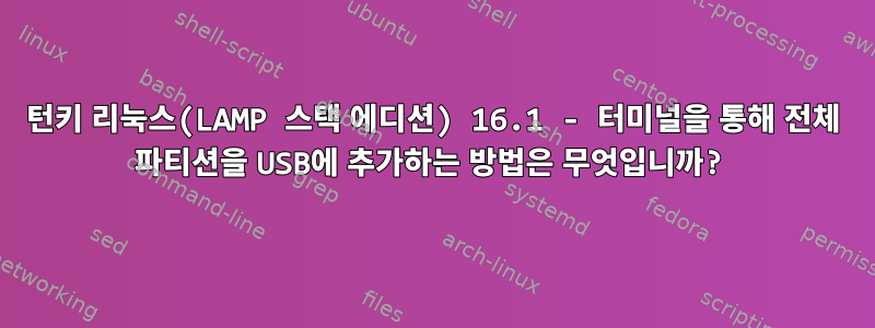 턴키 리눅스(LAMP 스택 에디션) 16.1 - 터미널을 통해 전체 파티션을 USB에 추가하는 방법은 무엇입니까?