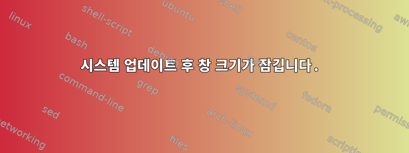 시스템 업데이트 후 창 크기가 잠깁니다.