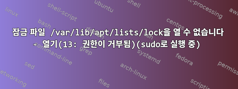 잠금 파일 /var/lib/apt/lists/lock을 열 수 없습니다 - 열기(13: 권한이 거부됨)(sudo로 실행 중)