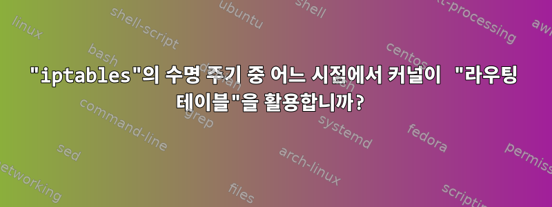 "iptables"의 수명 주기 중 어느 시점에서 커널이 "라우팅 테이블"을 활용합니까?