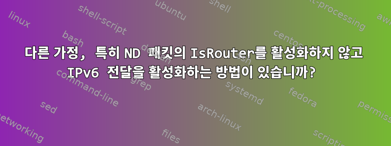 다른 가정, 특히 ND 패킷의 IsRouter를 활성화하지 않고 IPv6 전달을 활성화하는 방법이 있습니까?