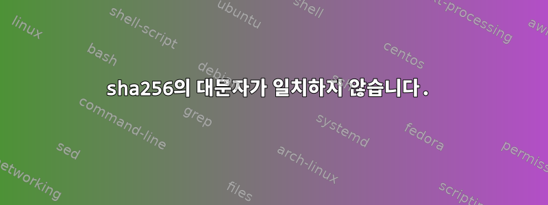 sha256의 대문자가 일치하지 않습니다.