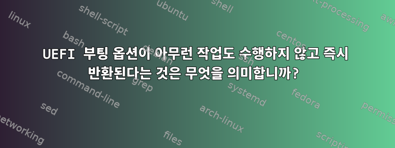 UEFI 부팅 옵션이 아무런 작업도 수행하지 않고 즉시 반환된다는 것은 무엇을 의미합니까?