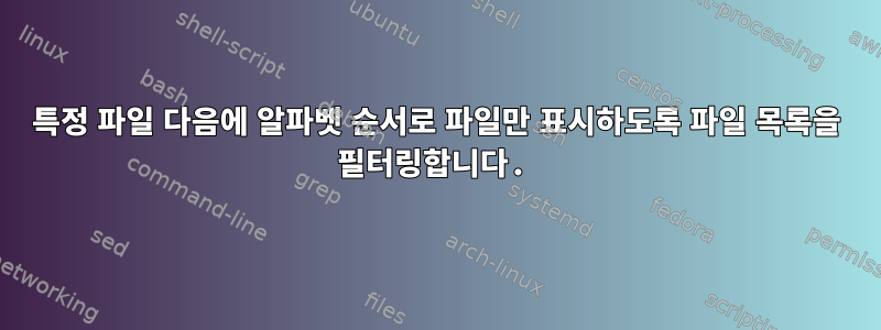 특정 파일 다음에 알파벳 순서로 파일만 표시하도록 파일 목록을 필터링합니다.