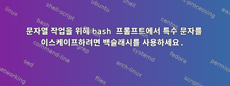 문자열 작업을 위해 bash 프롬프트에서 특수 문자를 이스케이프하려면 백슬래시를 사용하세요.