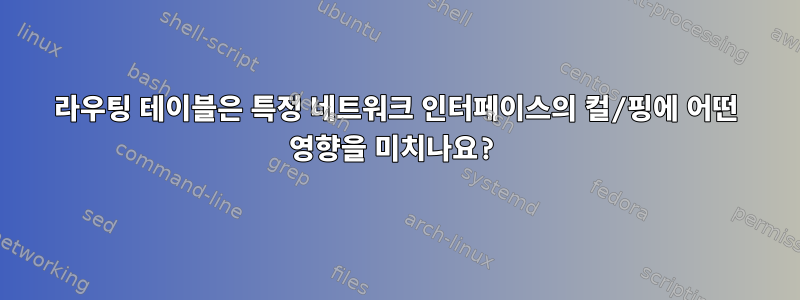 라우팅 테이블은 특정 네트워크 인터페이스의 컬/핑에 어떤 영향을 미치나요?