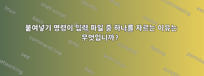 붙여넣기 명령이 입력 파일 중 하나를 자르는 이유는 무엇입니까?