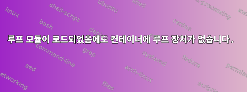 루프 모듈이 로드되었음에도 컨테이너에 루프 장치가 없습니다.