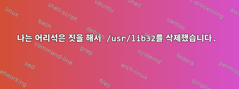 나는 어리석은 짓을 해서 /usr/lib32를 삭제했습니다.