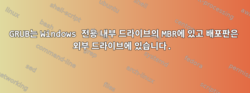 GRUB는 Windows 전용 내부 드라이브의 MBR에 있고 배포판은 외부 드라이브에 있습니다.