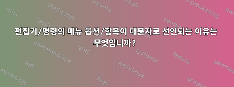 편집기/명령의 메뉴 옵션/항목이 대문자로 선언되는 이유는 무엇입니까?