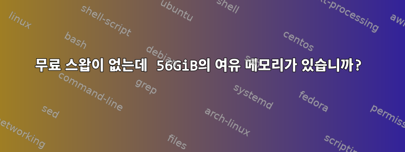 무료 스왑이 없는데 56GiB의 여유 메모리가 있습니까?