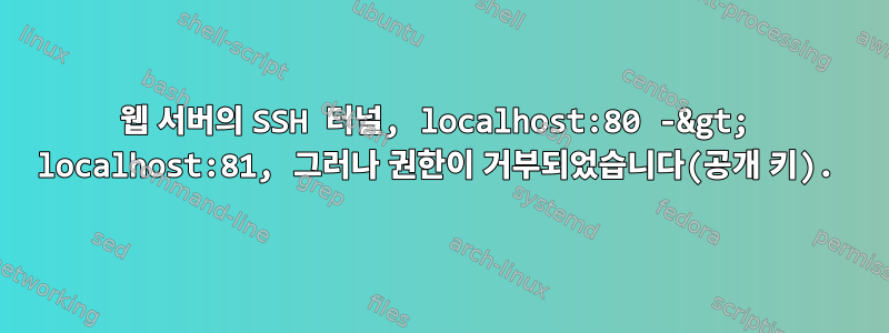 웹 서버의 SSH 터널, localhost:80 -&gt; localhost:81, 그러나 권한이 거부되었습니다(공개 키).