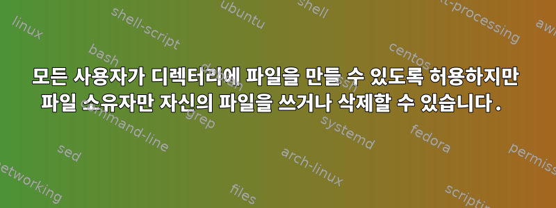 모든 사용자가 디렉터리에 파일을 만들 수 있도록 허용하지만 파일 소유자만 자신의 파일을 쓰거나 삭제할 수 있습니다.