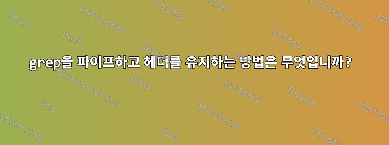 grep을 파이프하고 헤더를 유지하는 방법은 무엇입니까?