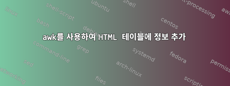 awk를 사용하여 HTML 테이블에 정보 추가