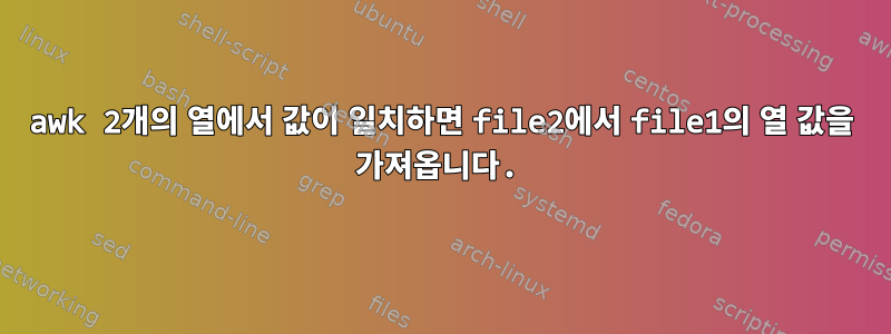 awk 2개의 열에서 값이 일치하면 file2에서 file1의 열 값을 가져옵니다.