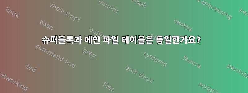 슈퍼블록과 메인 파일 테이블은 동일한가요?