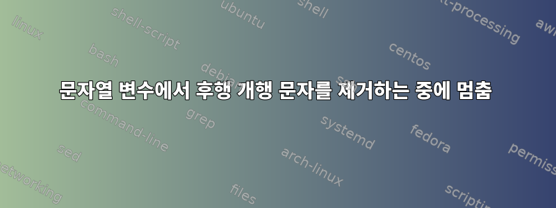 문자열 변수에서 후행 개행 문자를 제거하는 중에 멈춤