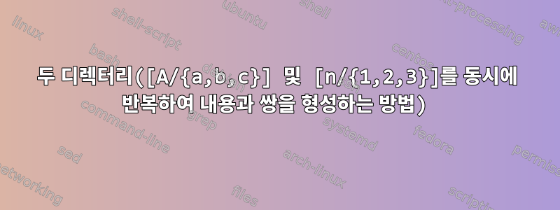 두 디렉터리([A/{a,b,c}] 및 [n/{1,2,3}]를 동시에 반복하여 내용과 쌍을 형성하는 방법)