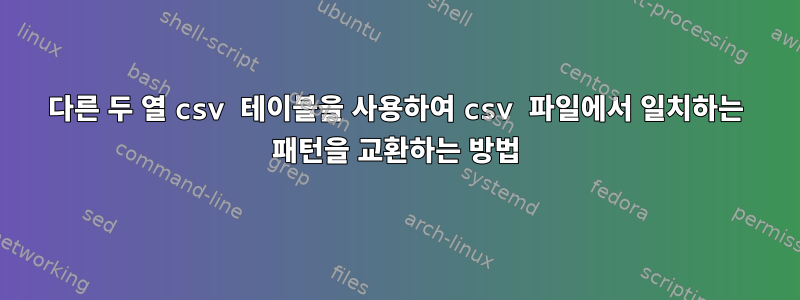 다른 두 열 csv 테이블을 사용하여 csv 파일에서 일치하는 패턴을 교환하는 방법